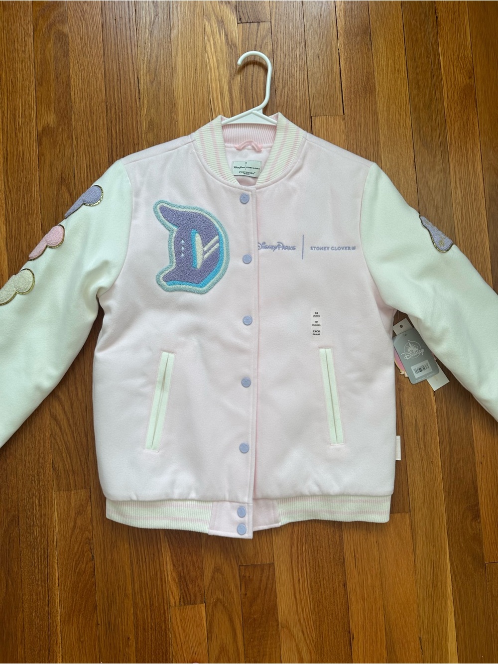 Stoney Clover Lane Disneyland Pastel Pink Varsity Jacket size XS NWT